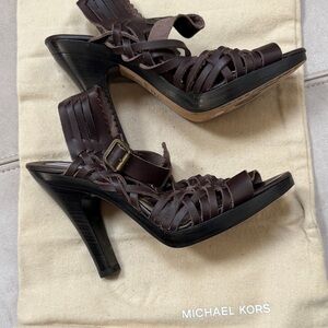 Michael Kors Brown Leather Strappy High Heel Sandals VACHETTA 6.5M w dustbag